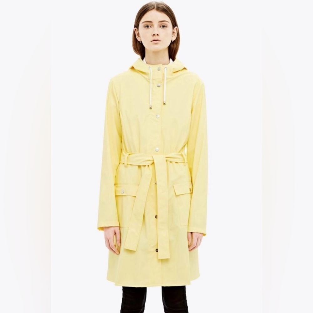 Rains Yellow Hooded Belted Raincoat